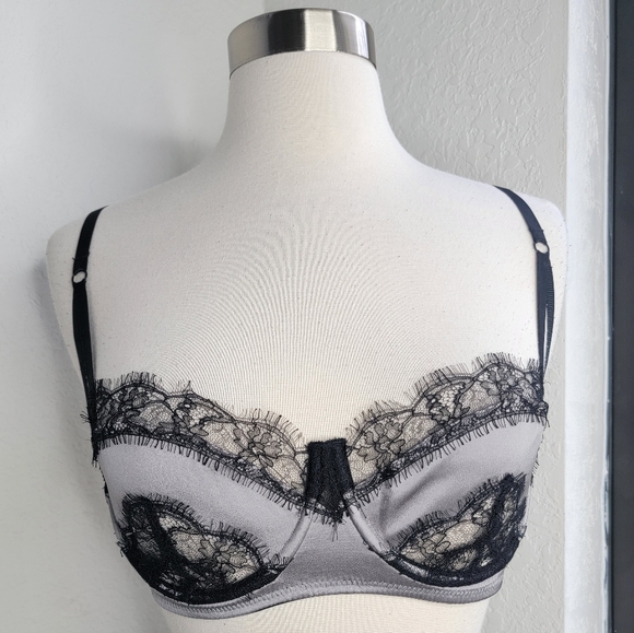 KIKI DE MONTPARNASSE Lace Inset Balconette Bra In Storm/Black 34D. - Picture 4 of 9